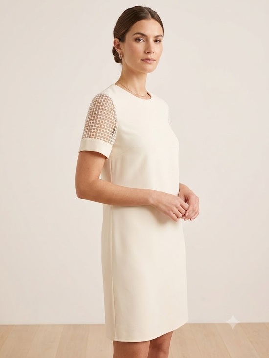 Judith & Charles Dresses & Skirts - Cream Short-Sleeve Shift Dress with Textured Sleeve Detail